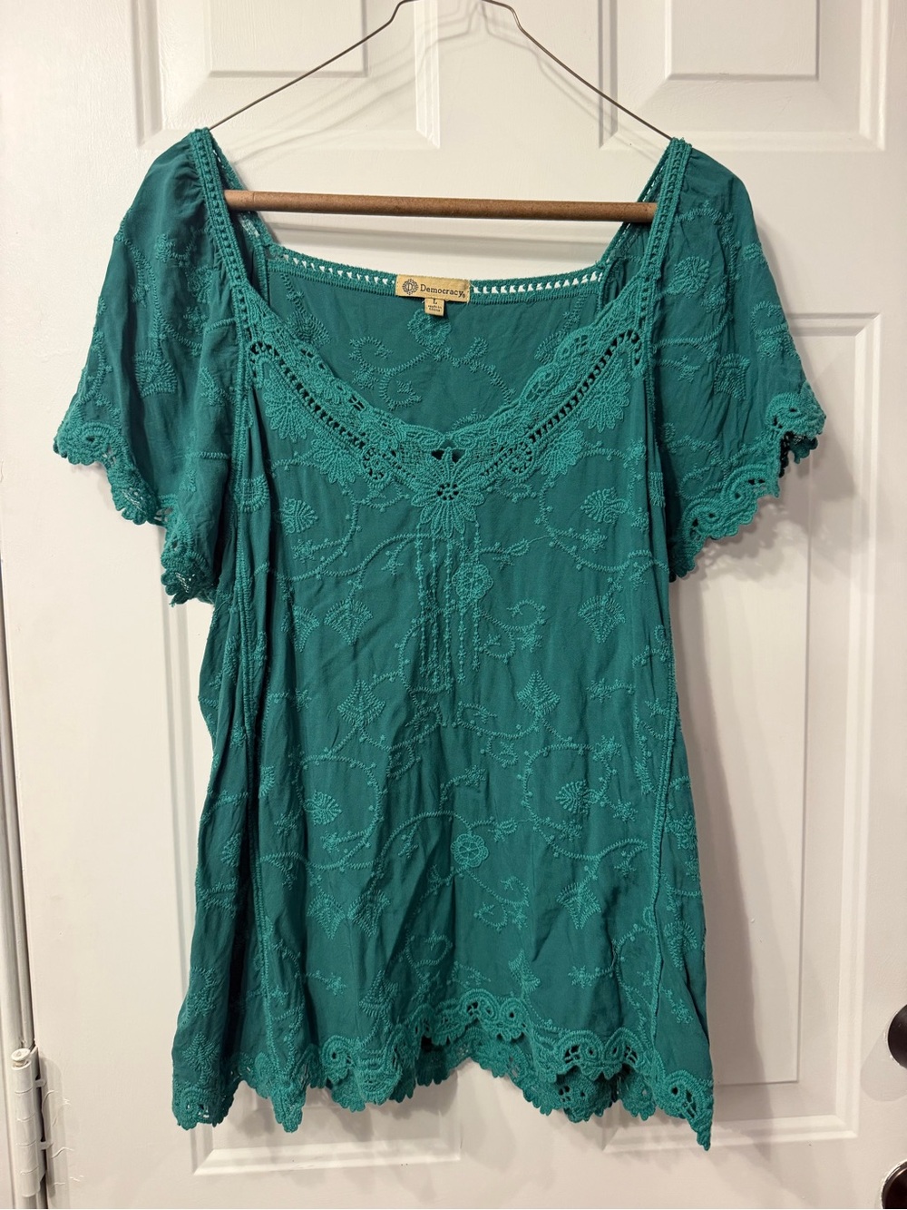 Democracy Teal Embroidered Scoop Neck Tunic